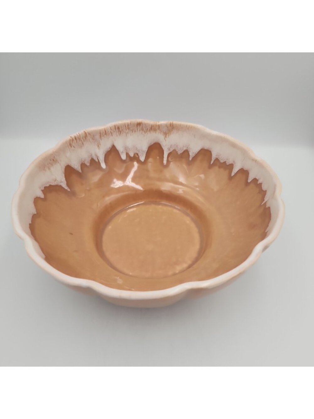 Studio Pottery Signed Bowl Drip Glazed Beige 10"
